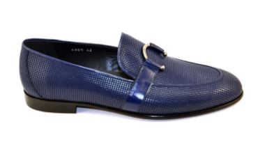 Corrente (4905 - Blue) Woven Textured leather Loafer with horseshoe buckle