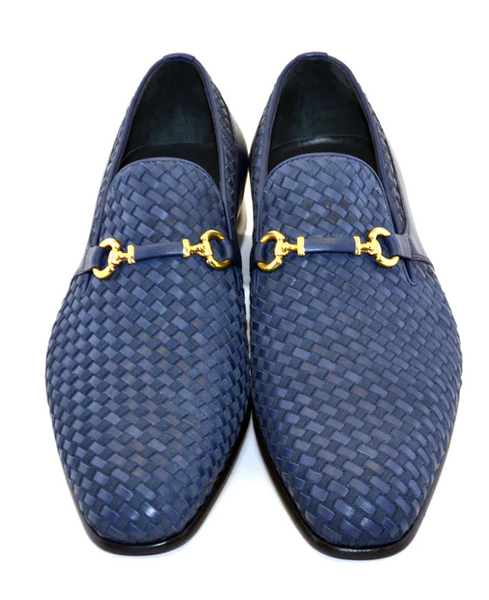 Corrente 5776 Woven Loafer with Buckle- Navy/Black
