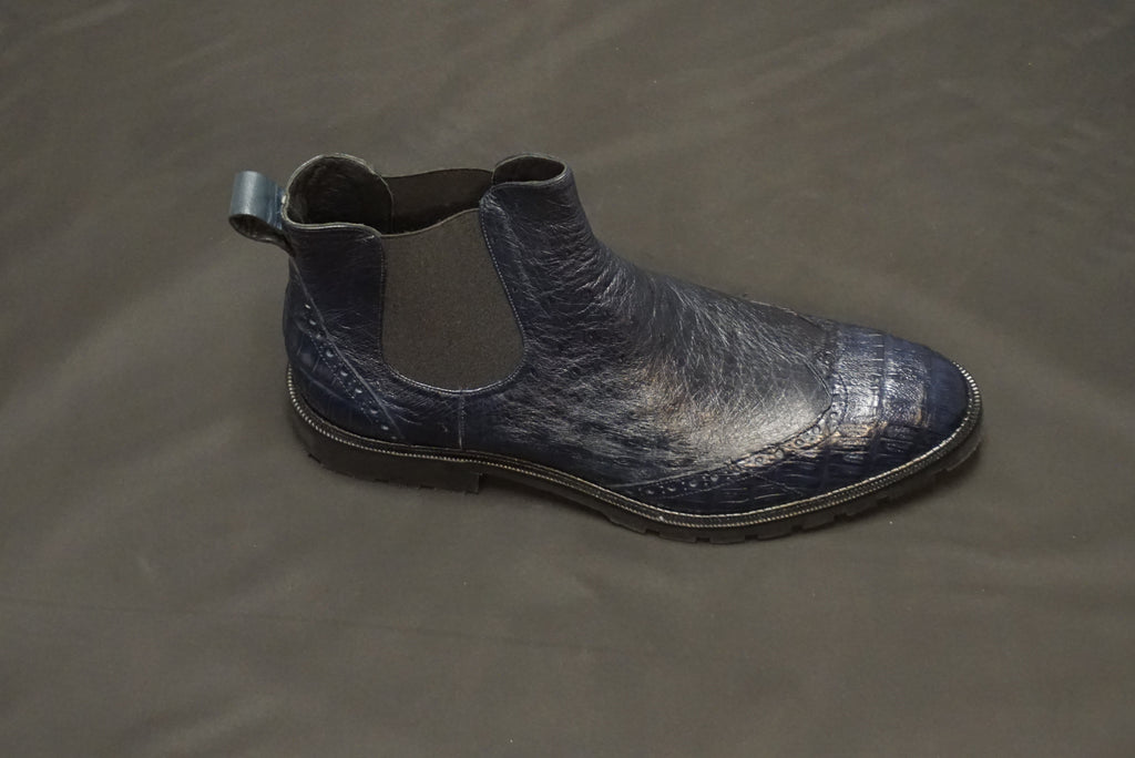 Belvedere Mens Lace Shoes Onesto II Genuine Ostrich Crocodile Navy Blue  1419 
