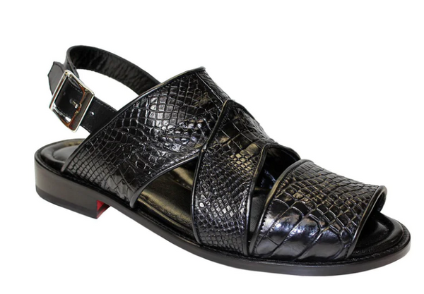 Fennix Harold Men's Shoes Black Exotic Alligator Slip-On Sandals