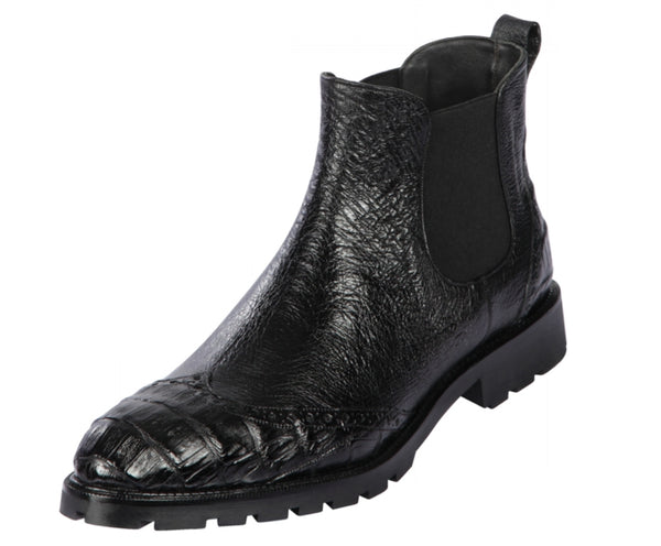Lombardy - Genuine Ostrich & Caiman Belly Croc Lug Sole Ankle Boot - Black LMB-ZLM078205