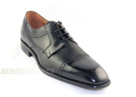 Bettaccini Men's Cup Toe Black Leather Hand Made Dress Shoes Made In Italy 29949